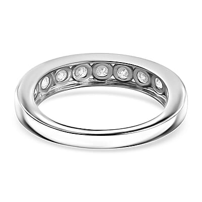Moissanite Half Eternity Band Ring in Rhodium Over Sterling Silver (Size 5.0) 0.90 ctw