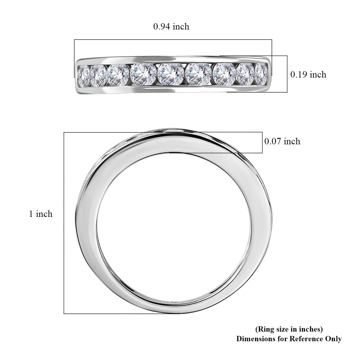 Moissanite Half Eternity Band Ring in Rhodium Over Sterling Silver (Size 5.0) 0.90 ctw image number 5