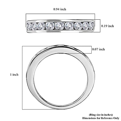 Moissanite Half Eternity Band Ring in Rhodium Over Sterling Silver (Size 5.0) 0.90 ctw