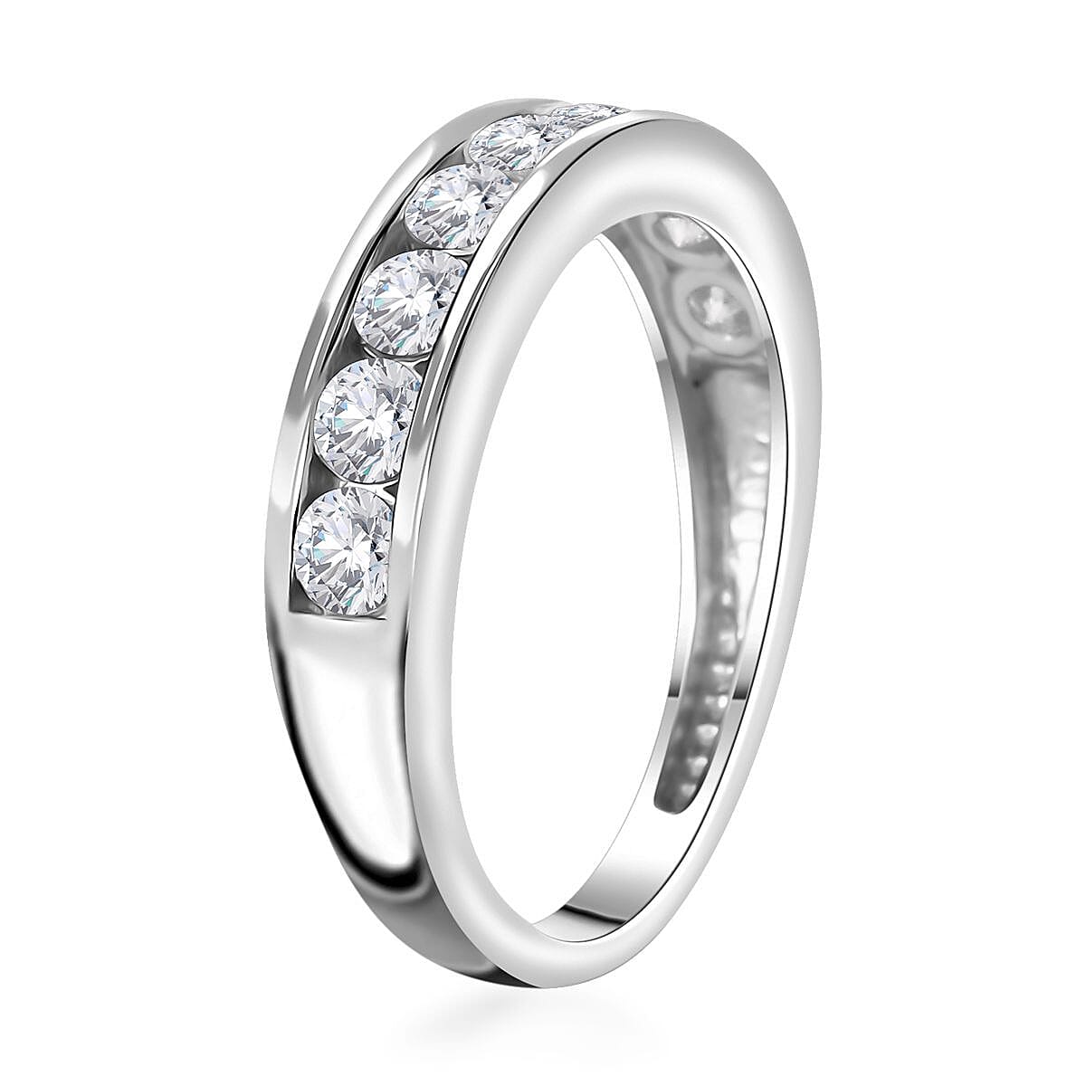 Moissanite Half Eternity Band Ring in Rhodium Over Sterling Silver (Size 6.0) 0.90 ctw image number 3