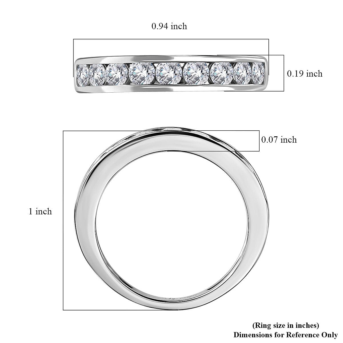 Moissanite Half Eternity Band Ring in Rhodium Over Sterling Silver (Size 6.0) 0.90 ctw image number 5