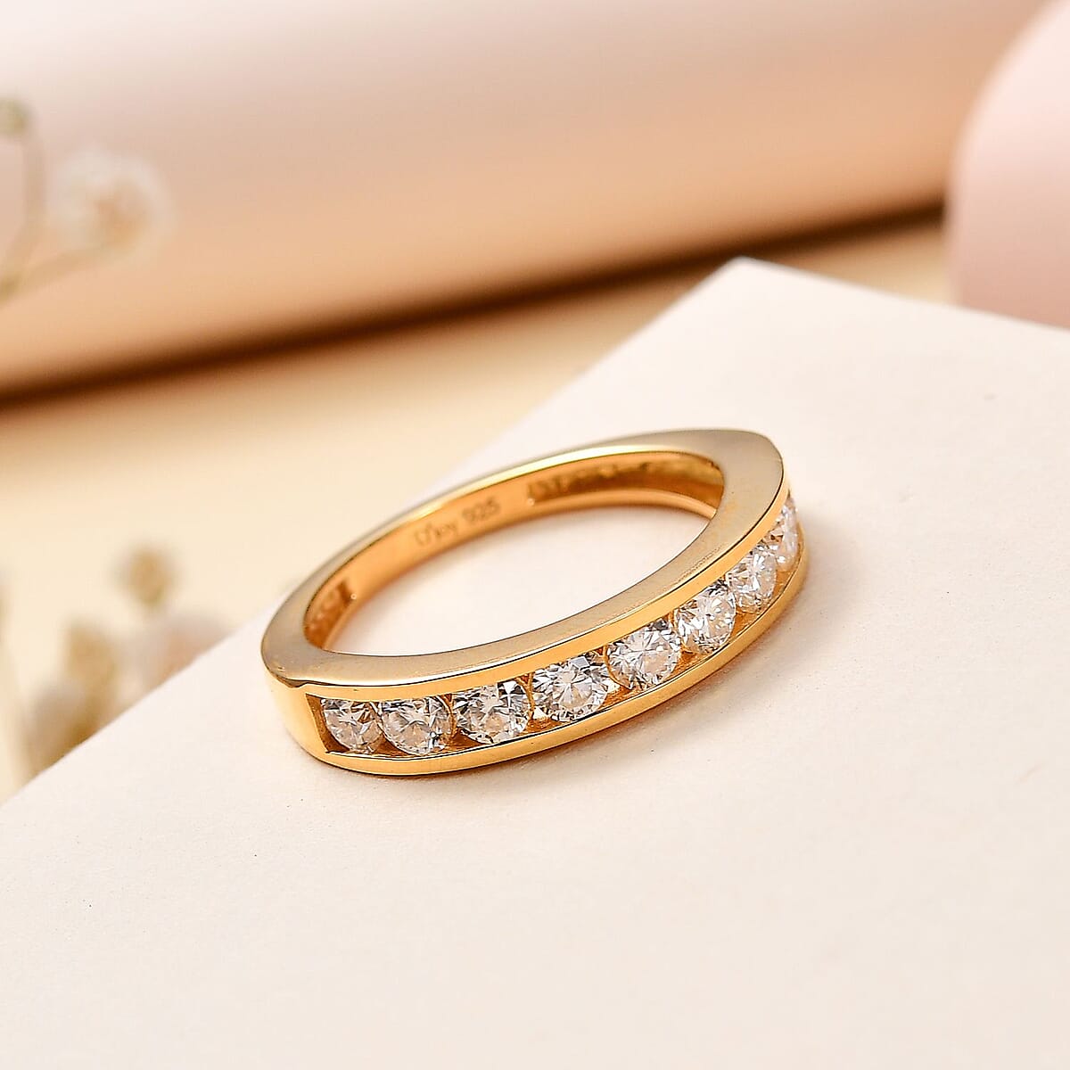 Moissanite Half Eternity Band Ring in Vermeil Yellow Gold Over Sterling Silver (Size 8.0) 0.90 ctw image number 1