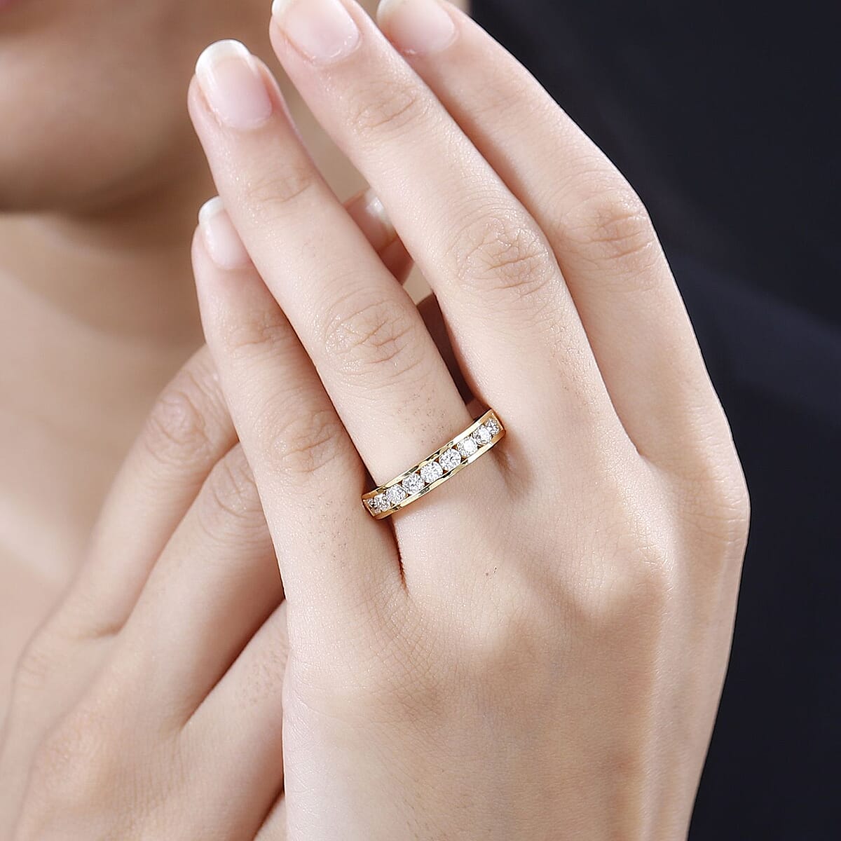 Moissanite Half Eternity Band Ring in Vermeil Yellow Gold Over Sterling Silver (Size 8.0) 0.90 ctw image number 2