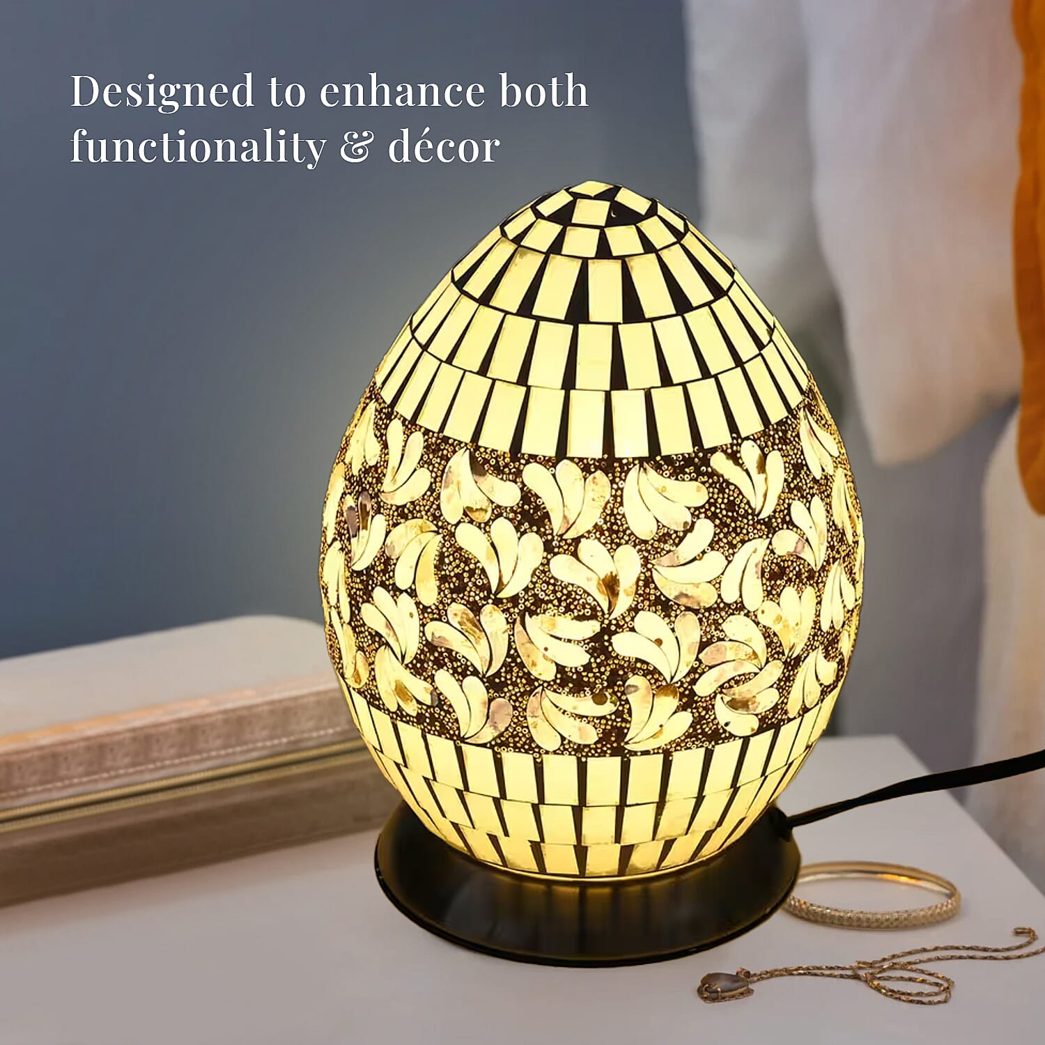 Mosaic Glass Egg Lamp Holder with 1.6M Wire (7.6x7.6x10.4) (Voltage 110V, 40W, E26, Without Bulb)