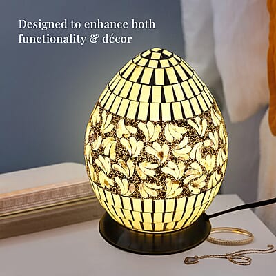 Mosaic Glass Egg Lamp Holder with 1.6M Wire (7.6x7.6x10.4) (Voltage 110V, 40W, E26, Without Bulb)