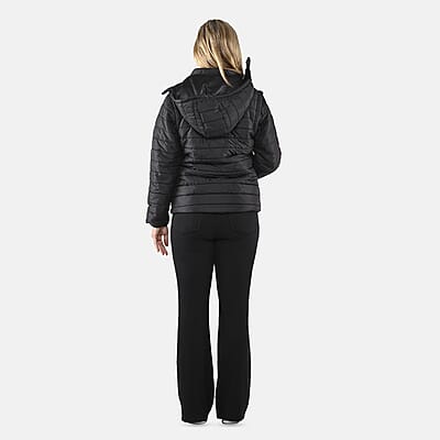 Black Padded Puffer Jacket with Detachable Hood and Long Sleeves - S