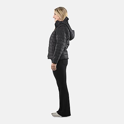 Black Padded Puffer Jacket with Detachable Hood and Long Sleeves - S
