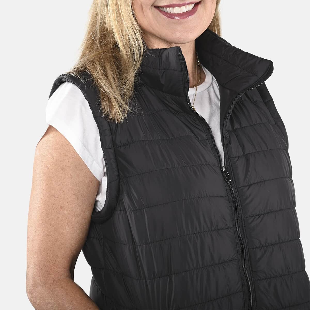 Black Padded Puffer Jacket with Detachable Hood and Long Sleeves - S image number 5