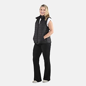 Black Padded Puffer Jacket with Detachable Hood and Long Sleeves - M