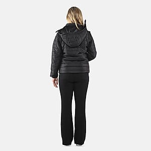 Black Padded Puffer Jacket with Detachable Hood and Long Sleeves - L