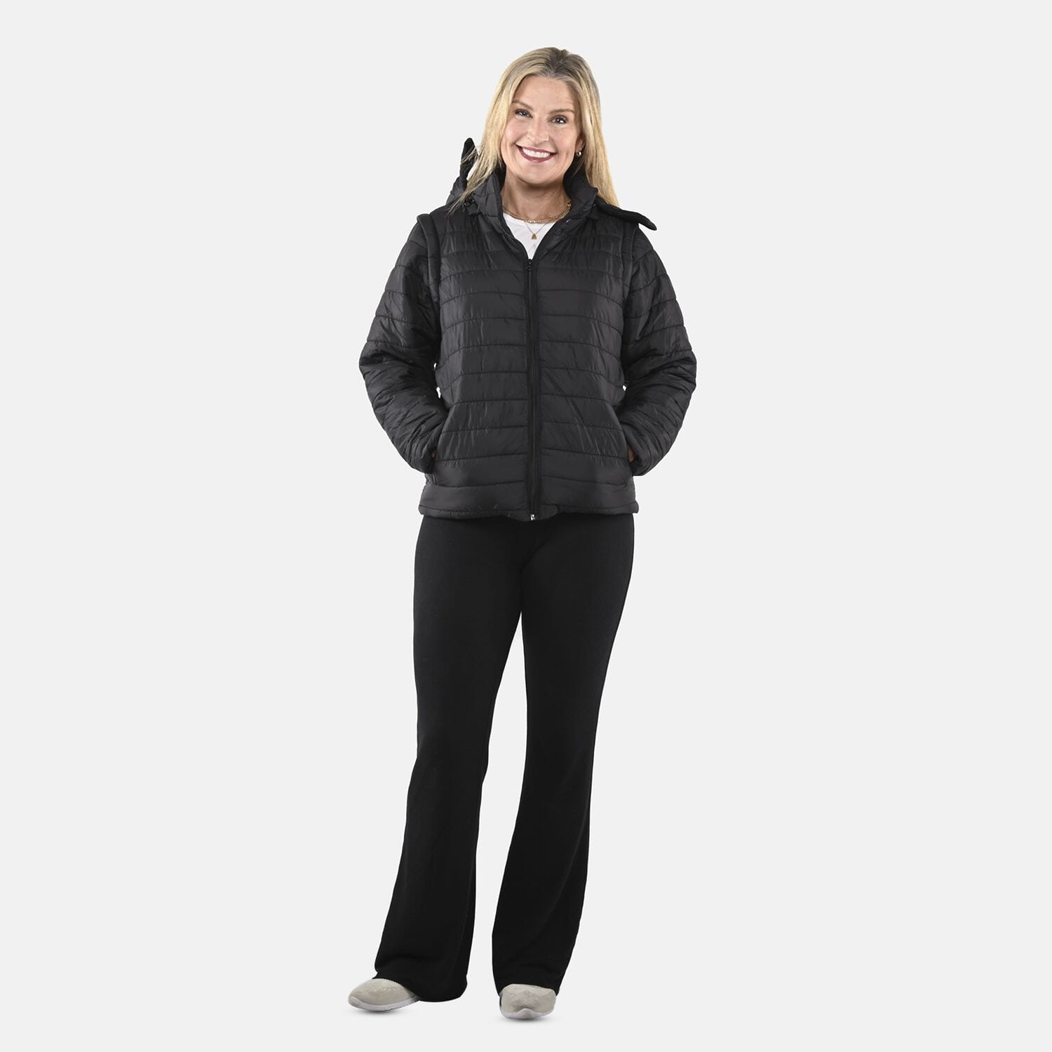 Buy Black Padded Puffer Jacket with Detachable Hood and Long