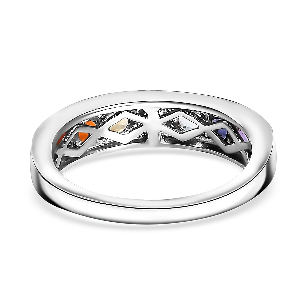 Multi Gemstone 1.00 ctw Seven Chakra Band Ring in Rhodium Over Sterling Silver (Size 10.0) 