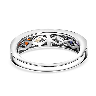 Multi Gemstone 1.00 ctw Seven Chakra Band Ring in Rhodium Over Sterling Silver (Size 10.0) 