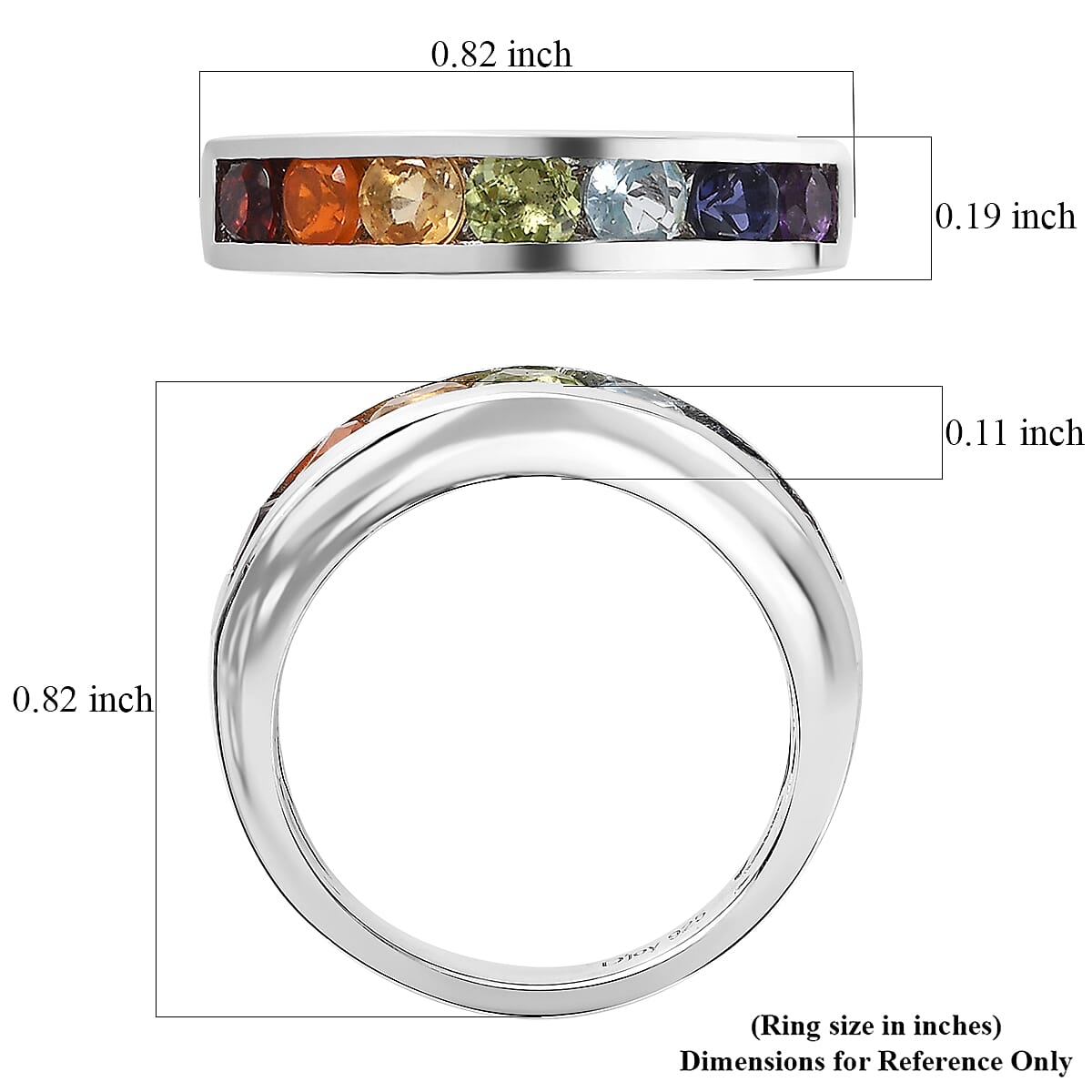 Multi Gemstone 1.00 ctw Seven Chakra Band Ring in Rhodium Over Sterling Silver (Size 10.0) 