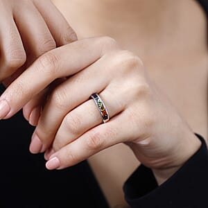 Multi Gemstone 1.00 ctw Seven Chakra Band Ring in Rhodium Over Sterling Silver (Size 5.0) 