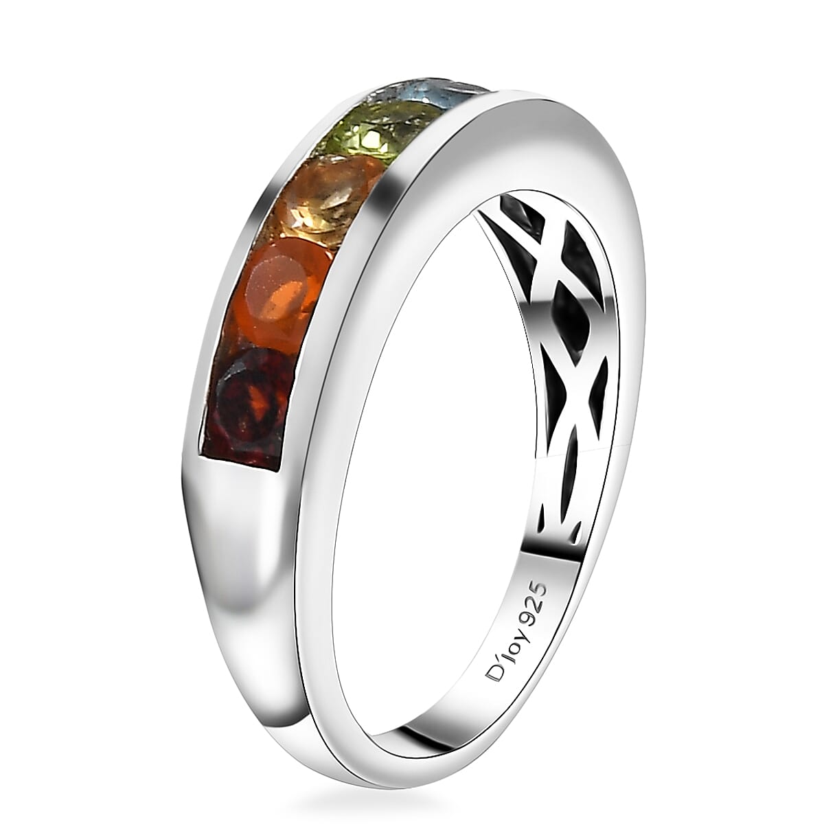 Multi Gemstone 1.00 ctw Seven Chakra Band Ring in Rhodium Over Sterling Silver (Size 5.0)  image number 3