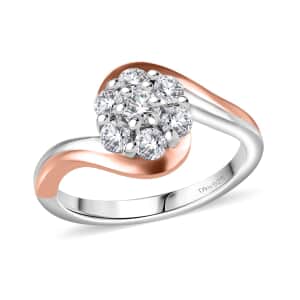 Moissanite 0.50 ctw Bypass Floral Ring in 18K Vermeil RG and Rhodium Over Sterling Silver (Size 10.0)