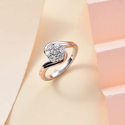 Moissanite 0.50 ctw Bypass Floral Ring in 18K Vermeil RG and Rhodium Over Sterling Silver (Size 10.0)