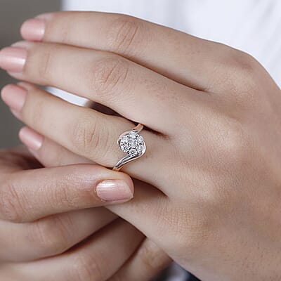 Moissanite 0.50 ctw Bypass Floral Ring in 18K Vermeil RG and Rhodium Over Sterling Silver (Size 10.0)