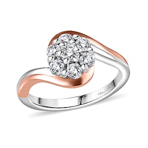 Moissanite 0.50 ctw Bypass Floral Ring in 18K Vermeil RG and Rhodium Over Sterling Silver (Size 7.0)