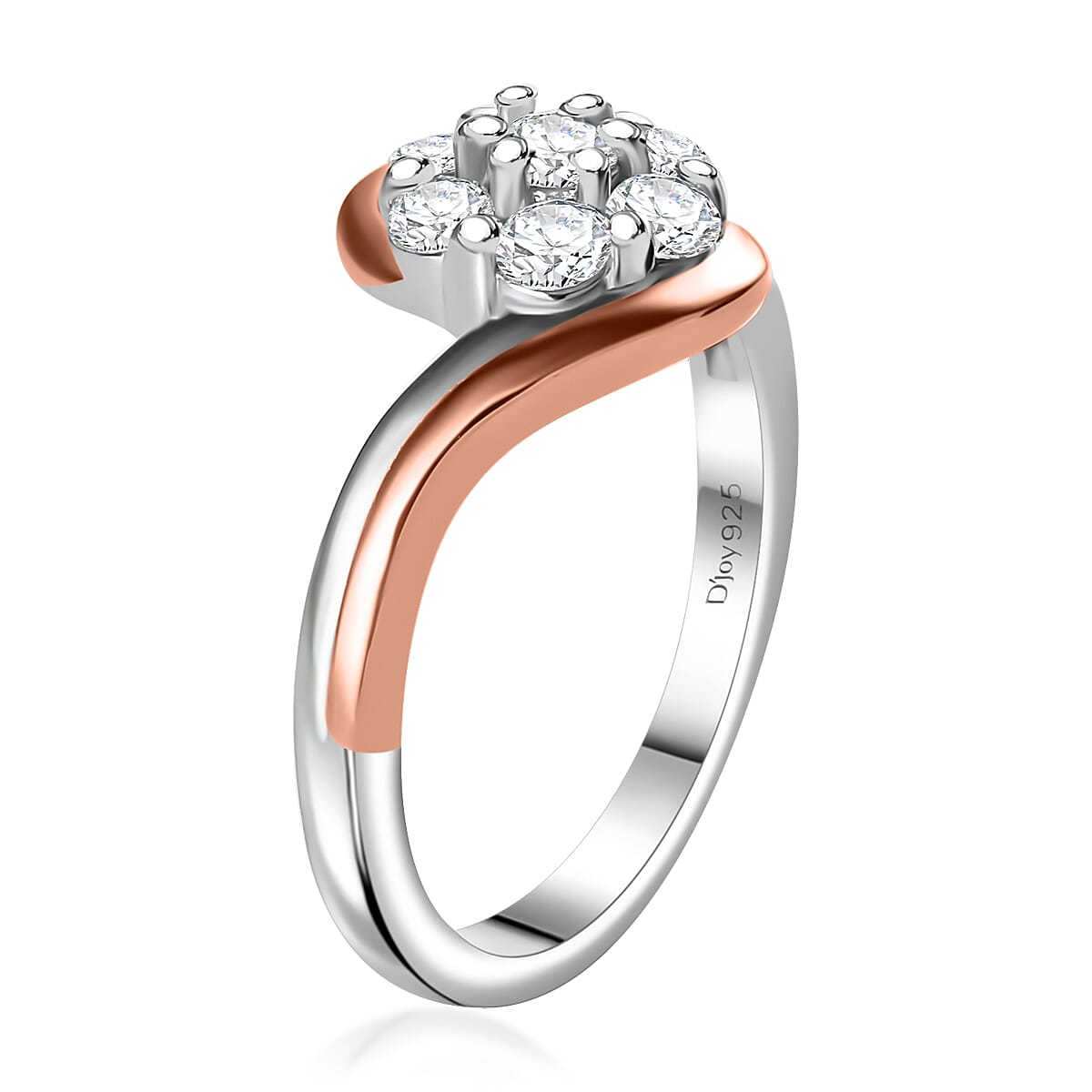 Moissanite Bypass Floral Ring in 18K Vermeil RG and Rhodium Over Sterling Silver (Size 8.0) 0.50 ctw image number 3