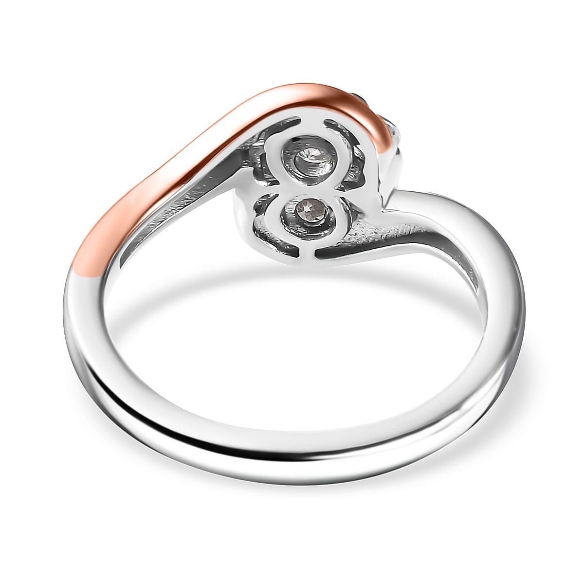 Moissanite Bypass Floral Ring in 18K Vermeil RG and Rhodium Over Sterling Silver (Size 8.0) 0.50 ctw image number 4