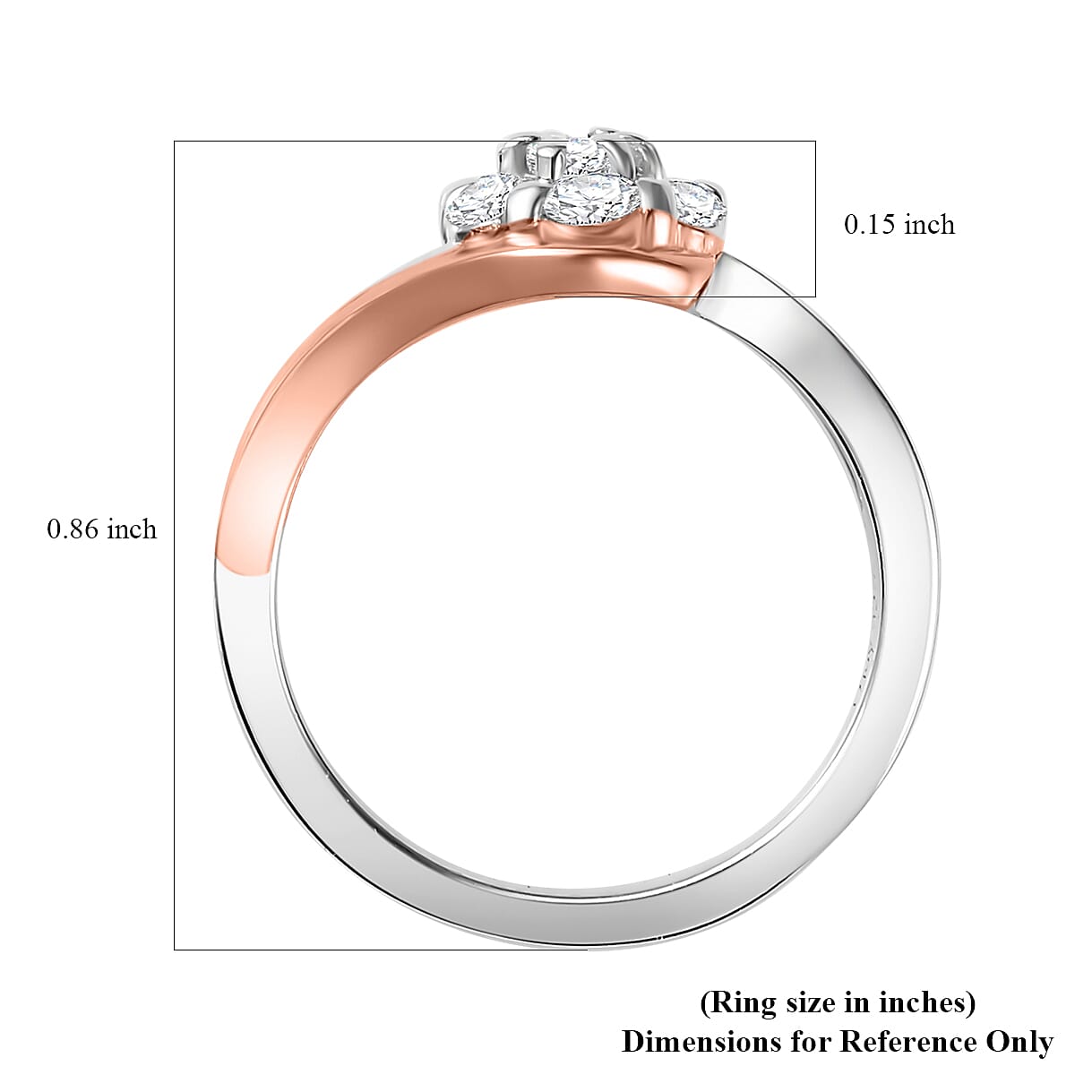 Moissanite Bypass Floral Ring in 18K Vermeil RG and Rhodium Over Sterling Silver (Size 8.0) 0.50 ctw image number 5