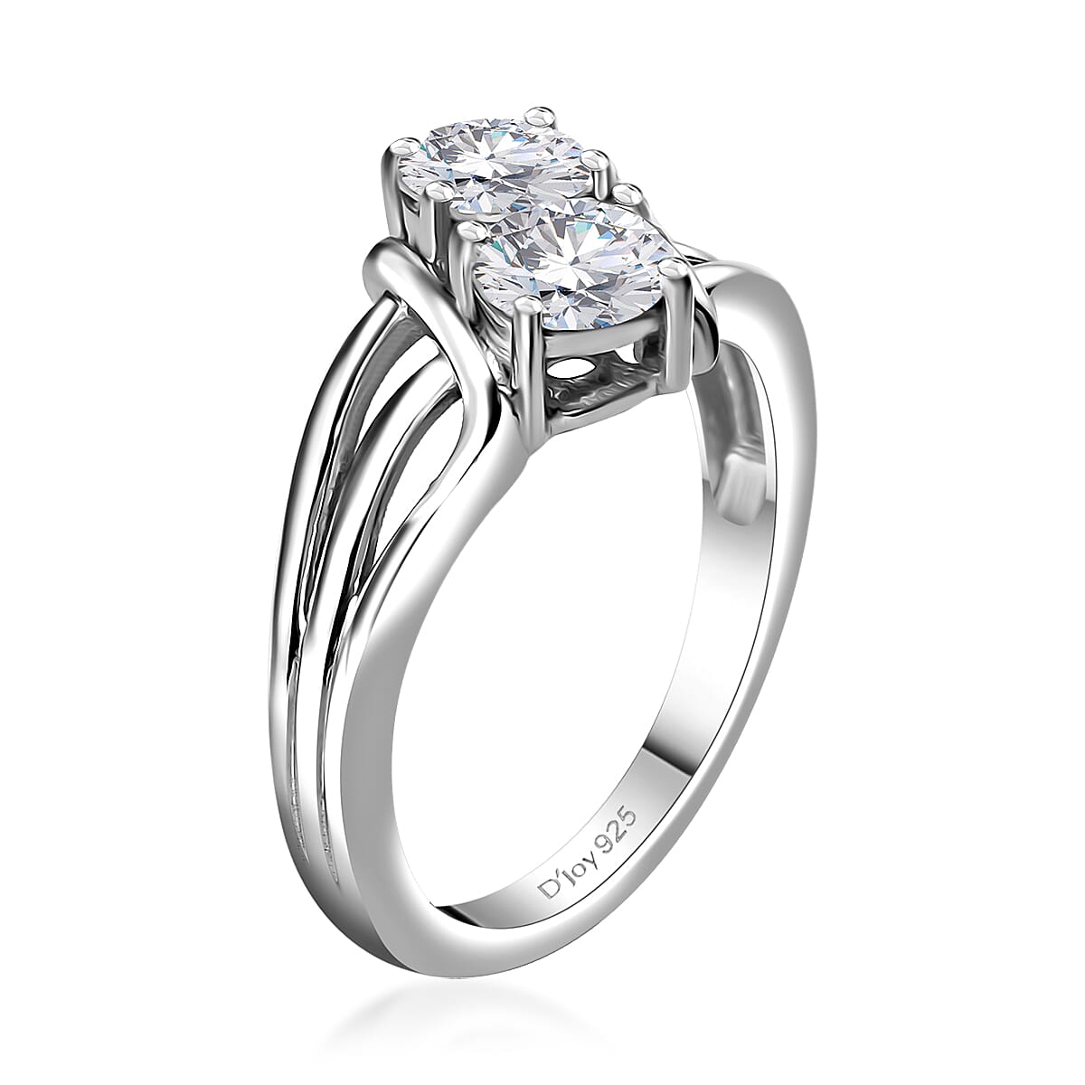 Moissanite (Rnd 5mm) Split Shank Ring in Rhodium Over Sterling Silver (Size 10.0) 0.85 ctw image number 3