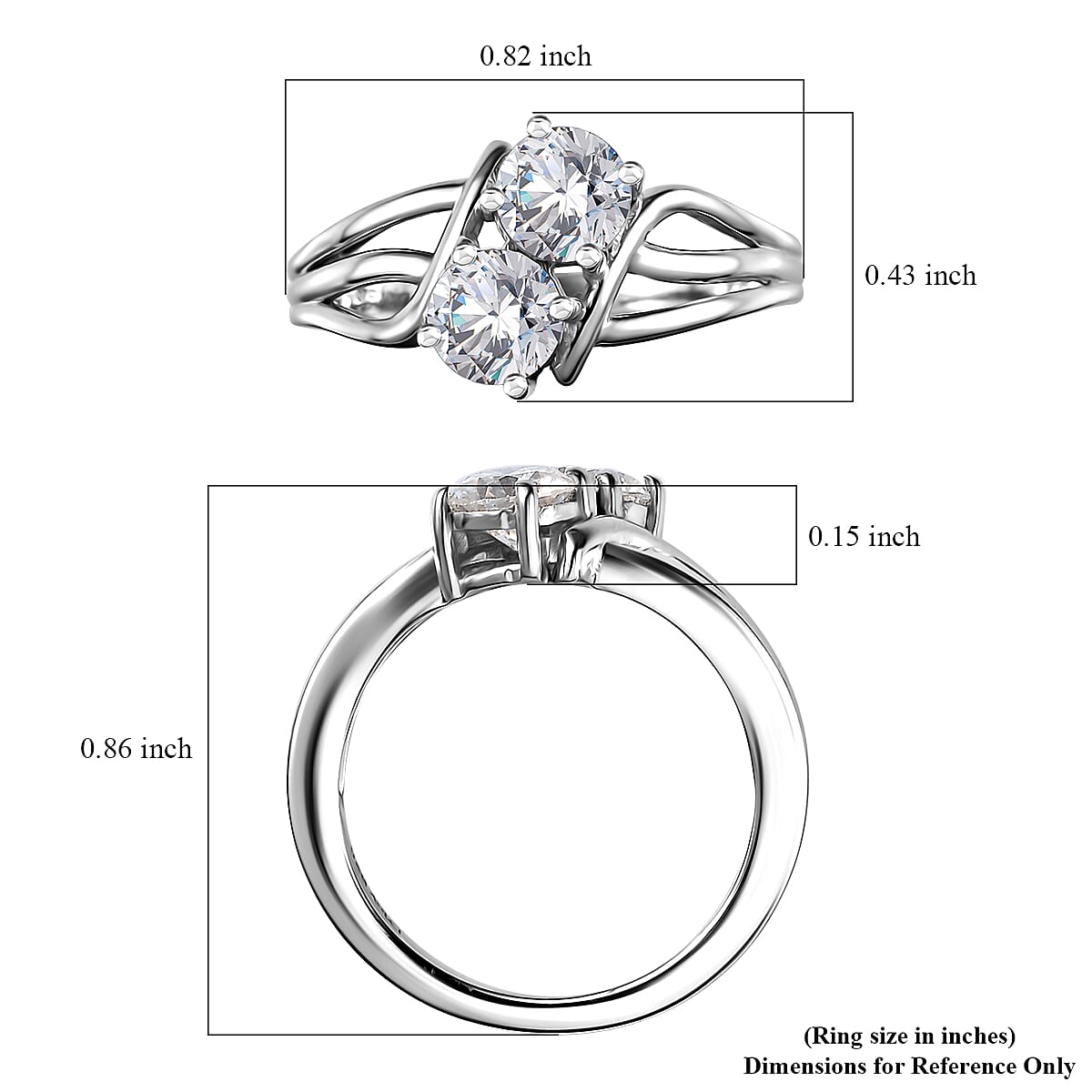 Moissanite Split Shank Ring in Rhodium Over Sterling Silver (Size 10.0) 0.85 ctw
