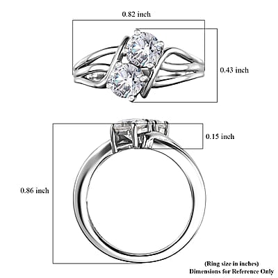 Moissanite Split Shank Ring in Rhodium Over Sterling Silver (Size 10.0) 0.85 ctw