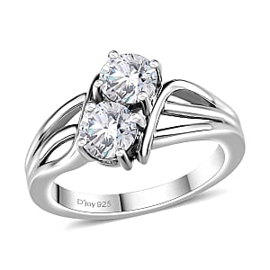 Moissanite Split Shank Ring in Rhodium Over Sterling Silver (Size 8.0) 0.85 ctw