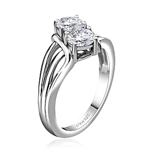 Moissanite Split Shank Ring in Rhodium Over Sterling Silver (Size 8.0) 0.85 ctw
