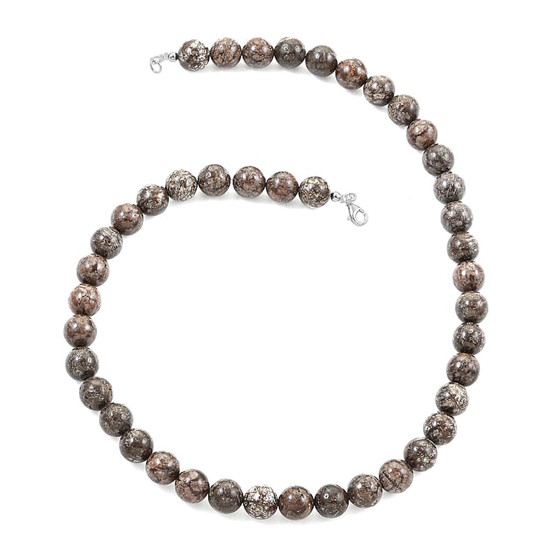 Snow Flake Obsidian Beaded Necklace 18 Inches in Sterling Silver 300.00 ctw