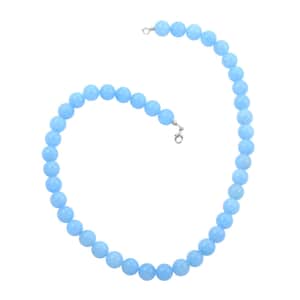 Blue Calcite Beaded Necklace 18 Inches in Sterling Silver 300.00 ctw