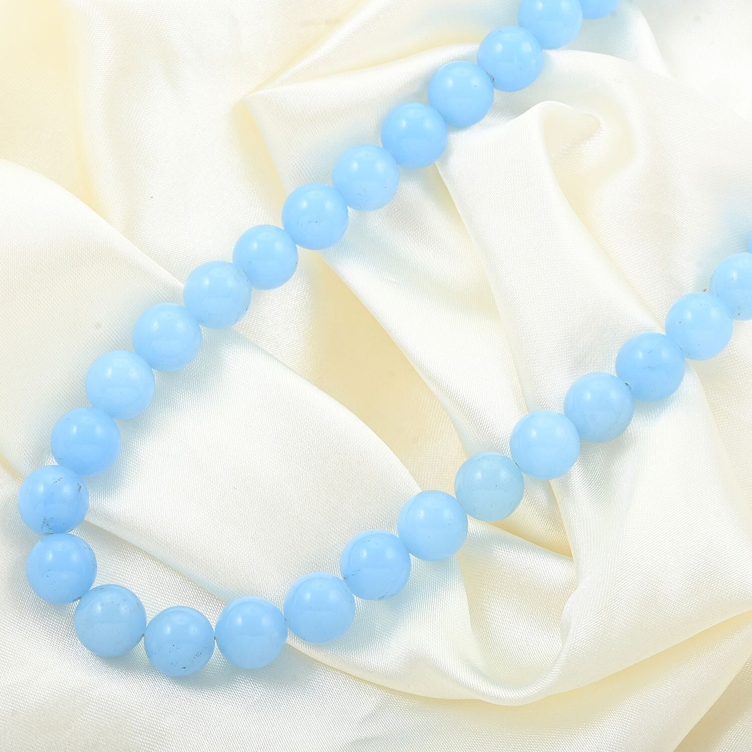 Blue Calcite Beaded Necklace 18 Inches in Sterling Silver 300.00 ctw