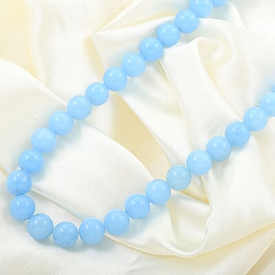 Blue Calcite Beaded Necklace 18 Inches in Sterling Silver 300.00 ctw