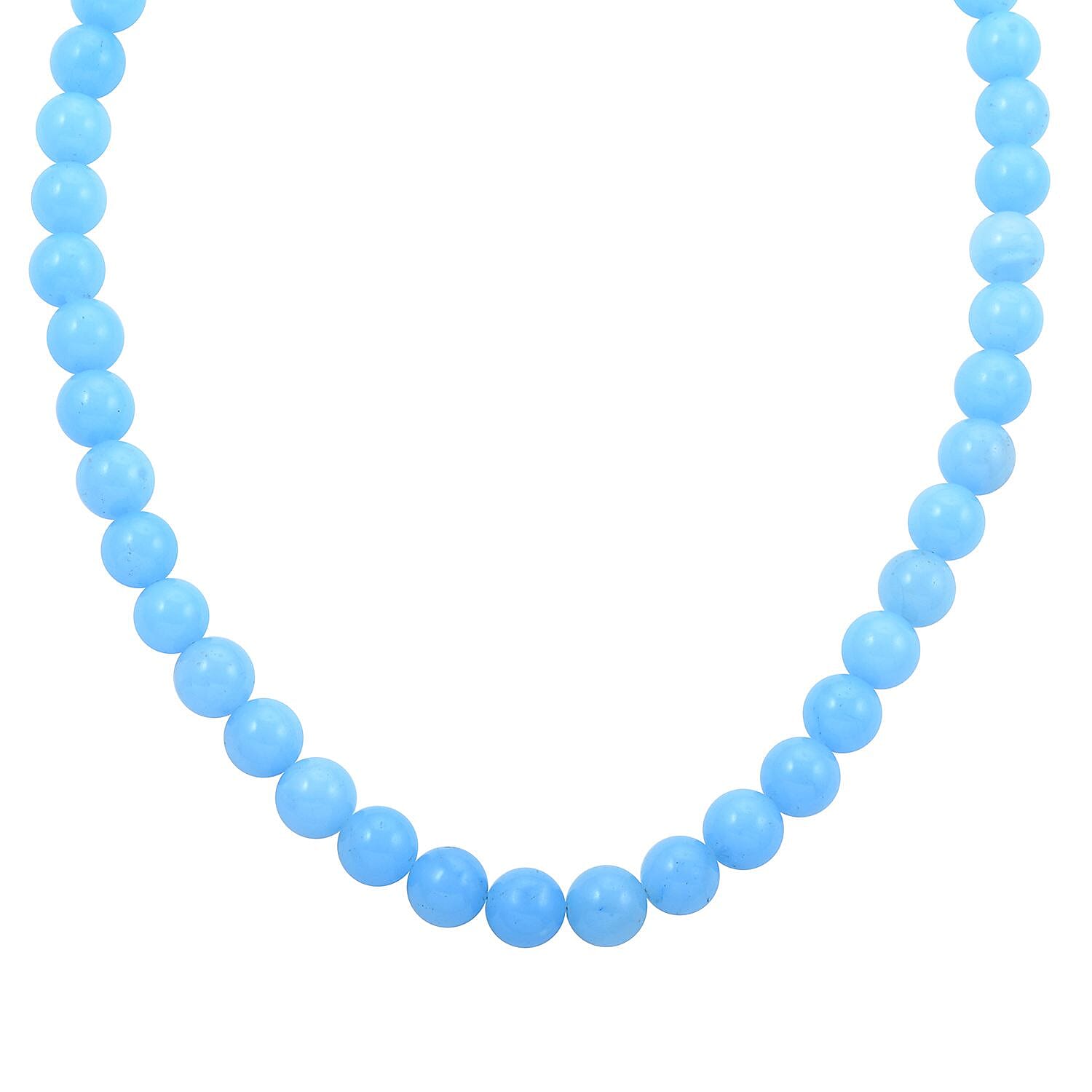 Blue Calcite Beaded Necklace 18 Inches in Sterling Silver 300.00 ctw