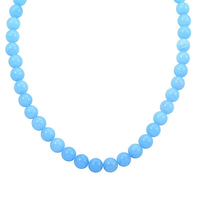 Blue Calcite Beaded Necklace 18 Inches in Sterling Silver 300.00 ctw