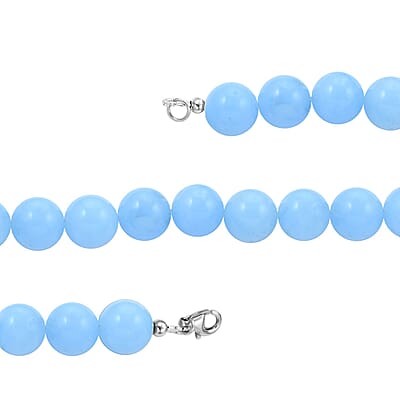 Blue Calcite Beaded Necklace 18 Inches in Sterling Silver 300.00 ctw