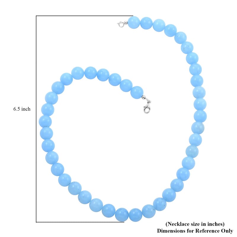 Blue Calcite Beaded Necklace 18 Inches in Sterling Silver 300.00 ctw