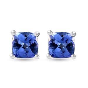 Tanzanite Solitaire Stud Earrings in Rhodium Over Sterling Silver 1.25 ctw