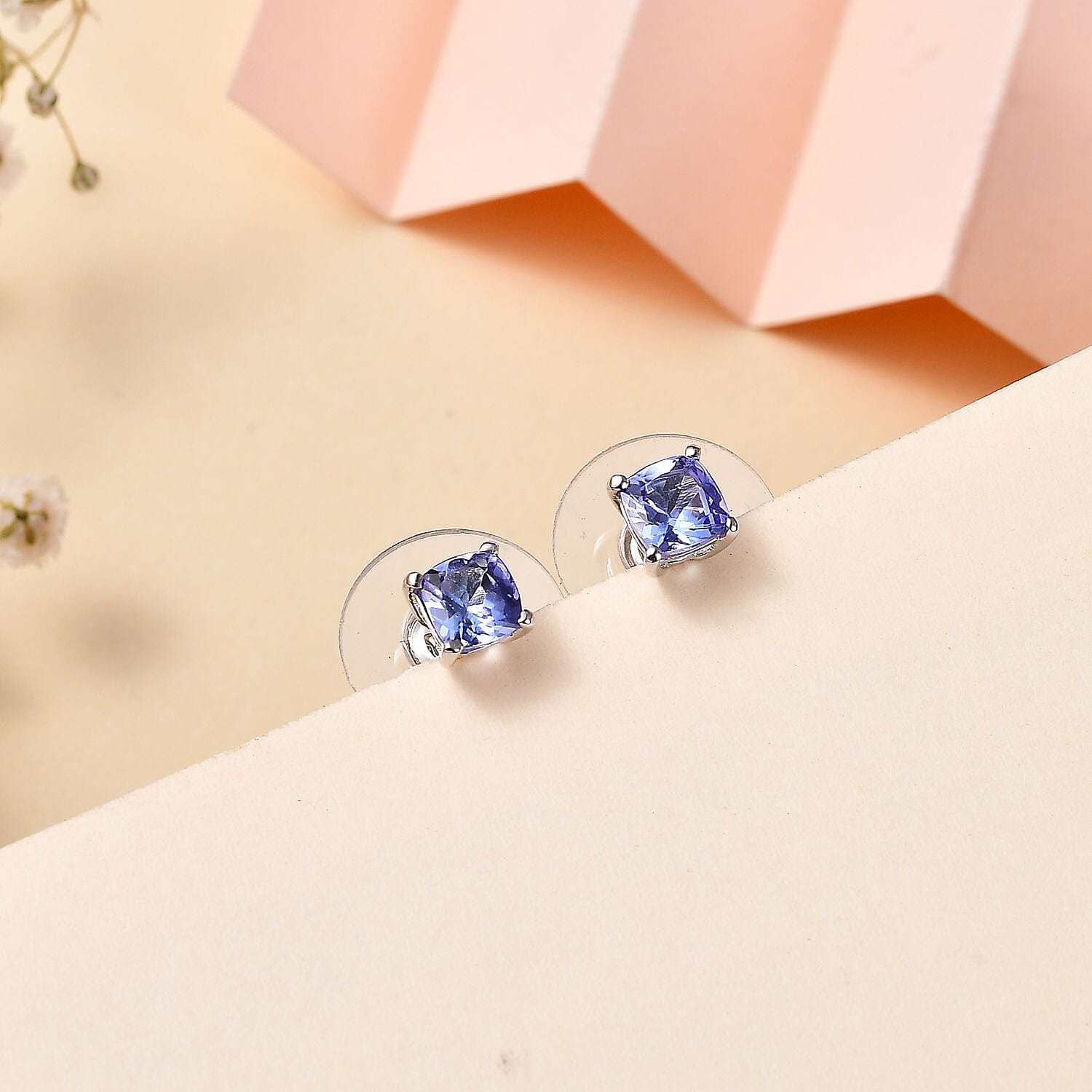 Tanzanite Solitaire Stud Earrings in Rhodium Over Sterling Silver 1.25 ctw