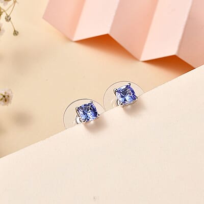 Tanzanite Solitaire Stud Earrings in Rhodium Over Sterling Silver 1.25 ctw