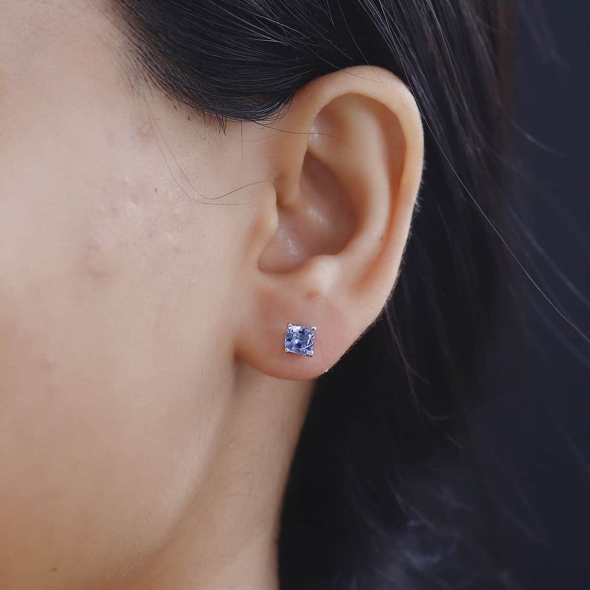 Tanzanite Solitaire Stud Earrings in Rhodium Over Sterling Silver 1.25 ctw image number 2