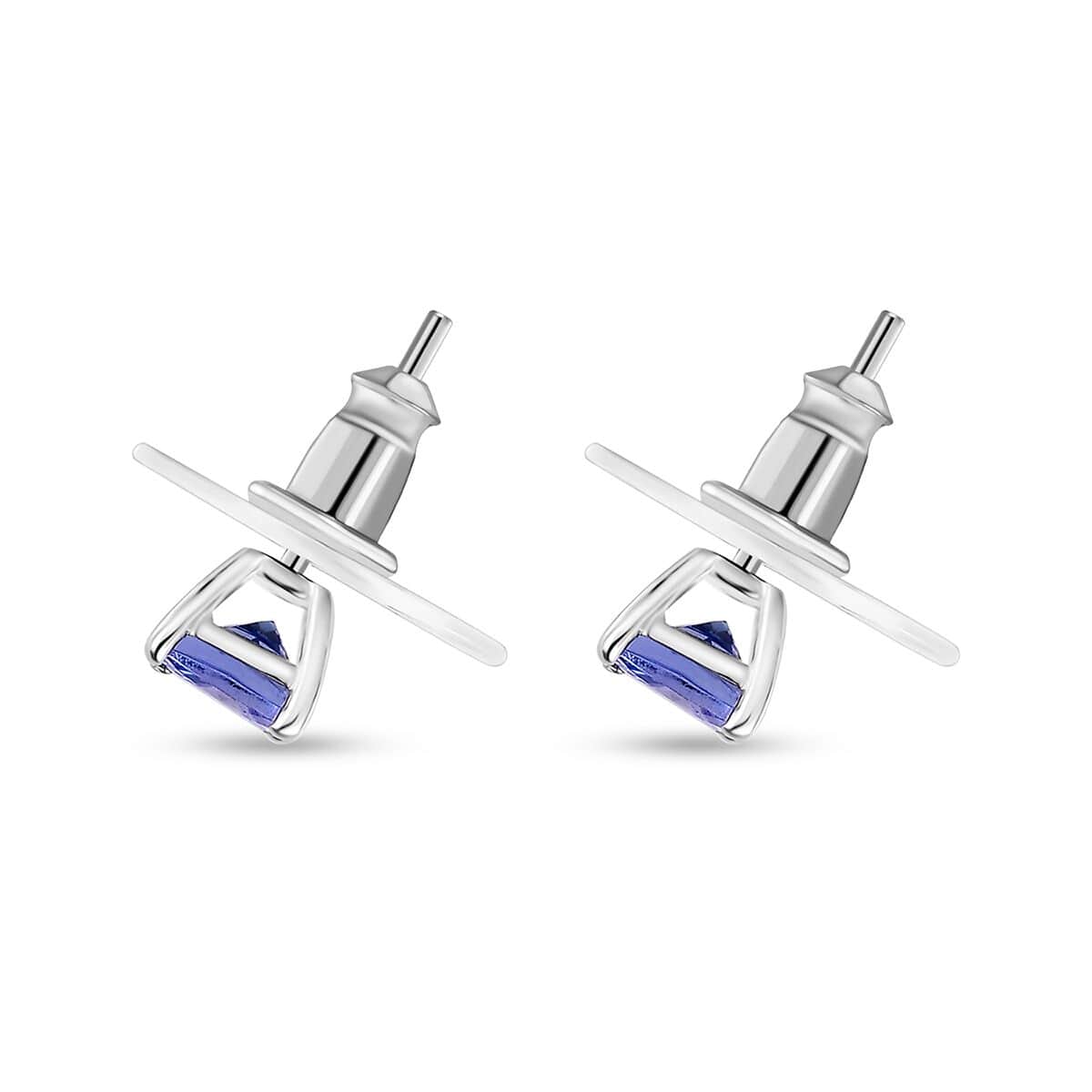 Tanzanite Solitaire Stud Earrings in Rhodium Over Sterling Silver 1.25 ctw image number 3