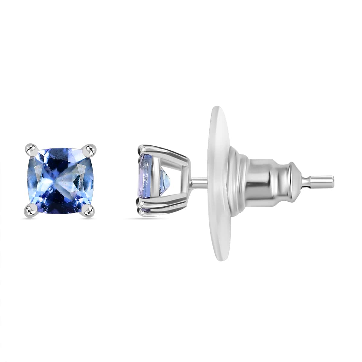 Peacock Tanzanite Solitaire Stud Earrings in Rhodium Over Sterling Silver 1.35 ctw image number 0