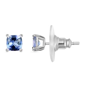 Peacock Tanzanite Solitaire Stud Earrings in Rhodium Over Sterling Silver 1.35 ctw