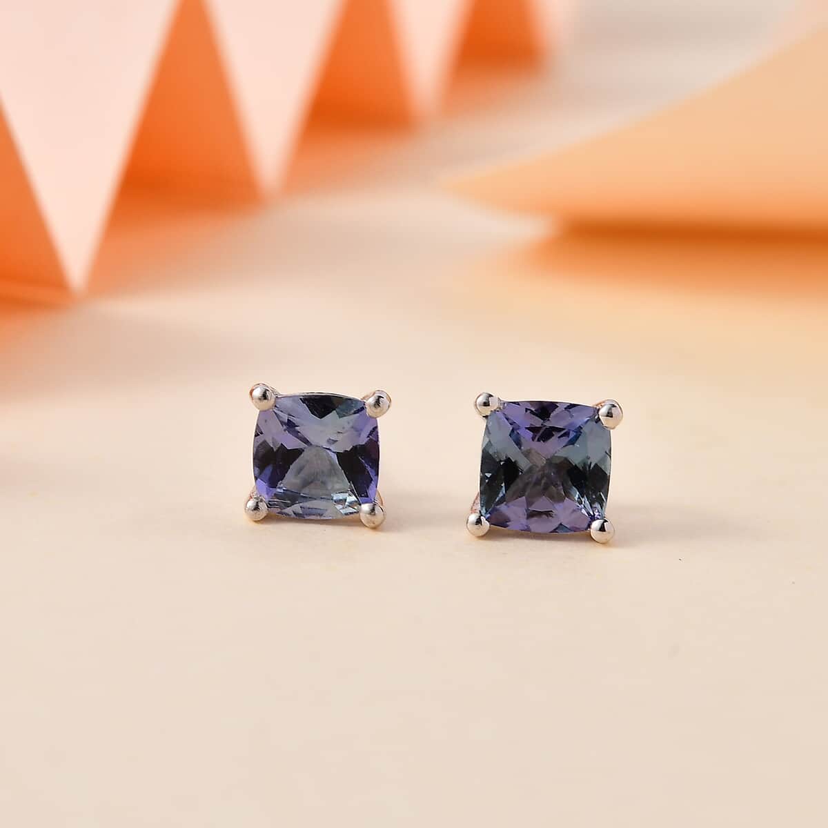 Peacock Tanzanite Solitaire Stud Earrings in Rhodium Over Sterling Silver 1.35 ctw image number 1