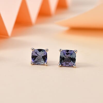 Peacock Tanzanite Solitaire Stud Earrings in Rhodium Over Sterling Silver 1.35 ctw