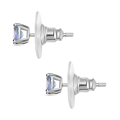 Peacock Tanzanite Solitaire Stud Earrings in Rhodium Over Sterling Silver 1.35 ctw